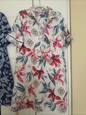 Chico's White Mini Dress with Pink & Green Floral Print